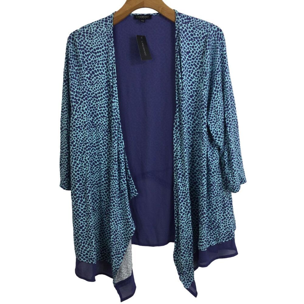 Lane Bryant Dot Mixed Media Drape Open Front 3/4 Sleeve Cardigan Blue 18/20 NWT